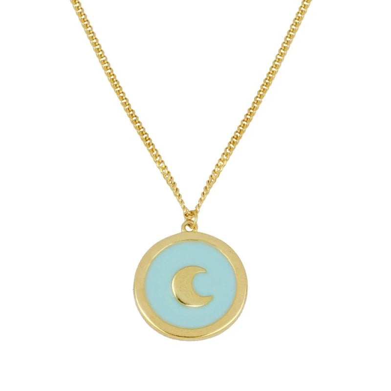Enamel Star&Moon Gold Plated Necklaces