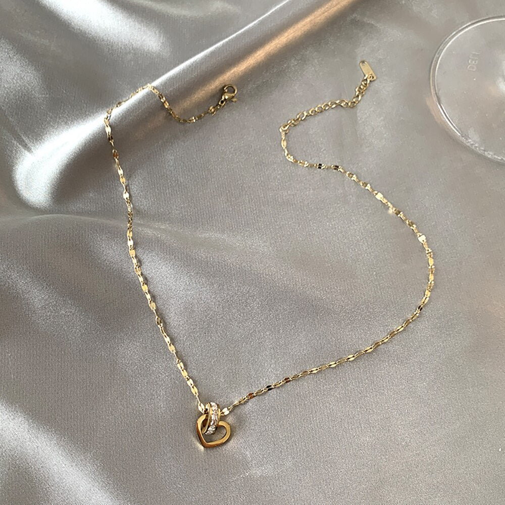 Amelia Interlock Heart & Ring Gold Plated Necklace