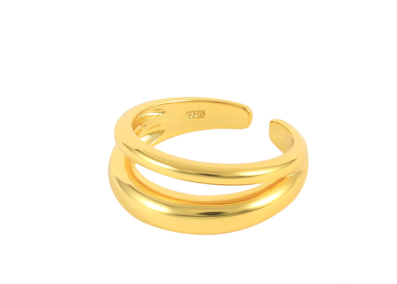 Double Band Cross Arrow Gold Plated Ring