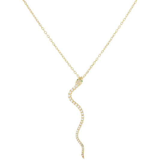 Green Eyed Snake Pave Gold Plated Necklace