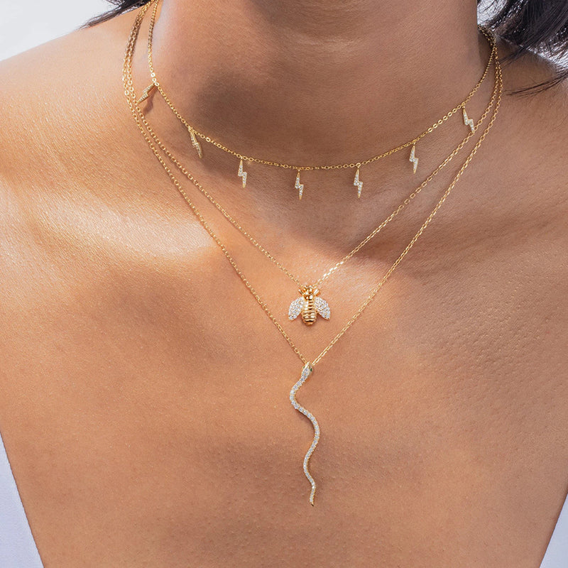 Green Eyed Snake Pave Gold Plated Necklace