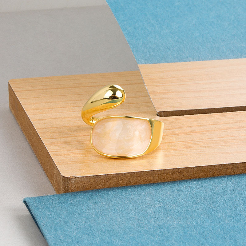Open Cuff White Shell Gold Plated Ring