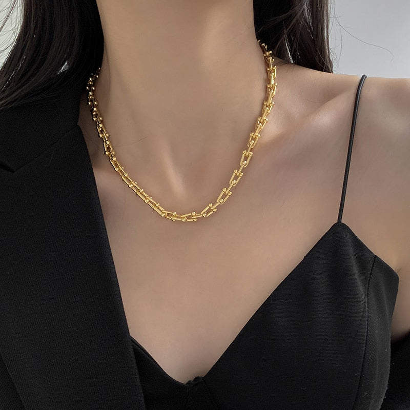 U Shaped Geometric Gold Plated Necklace
