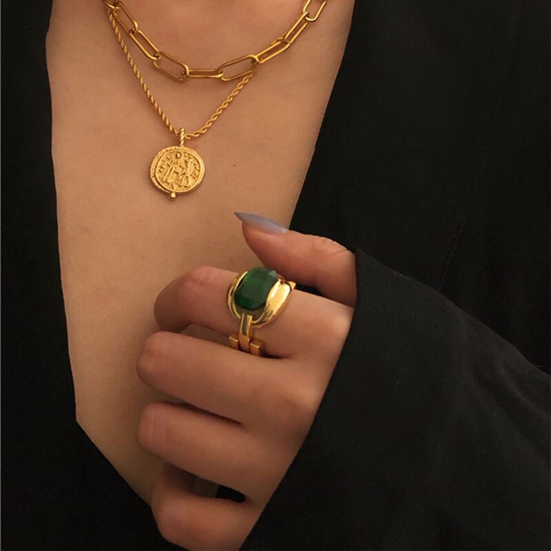Marie Green Stone Gold Plated Ring