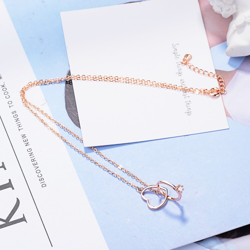 Kahlo Interlock Heart & Ring Rose Gold Plated Necklace