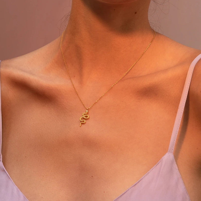 Black Eyed Serpent Gold Plated Necklace