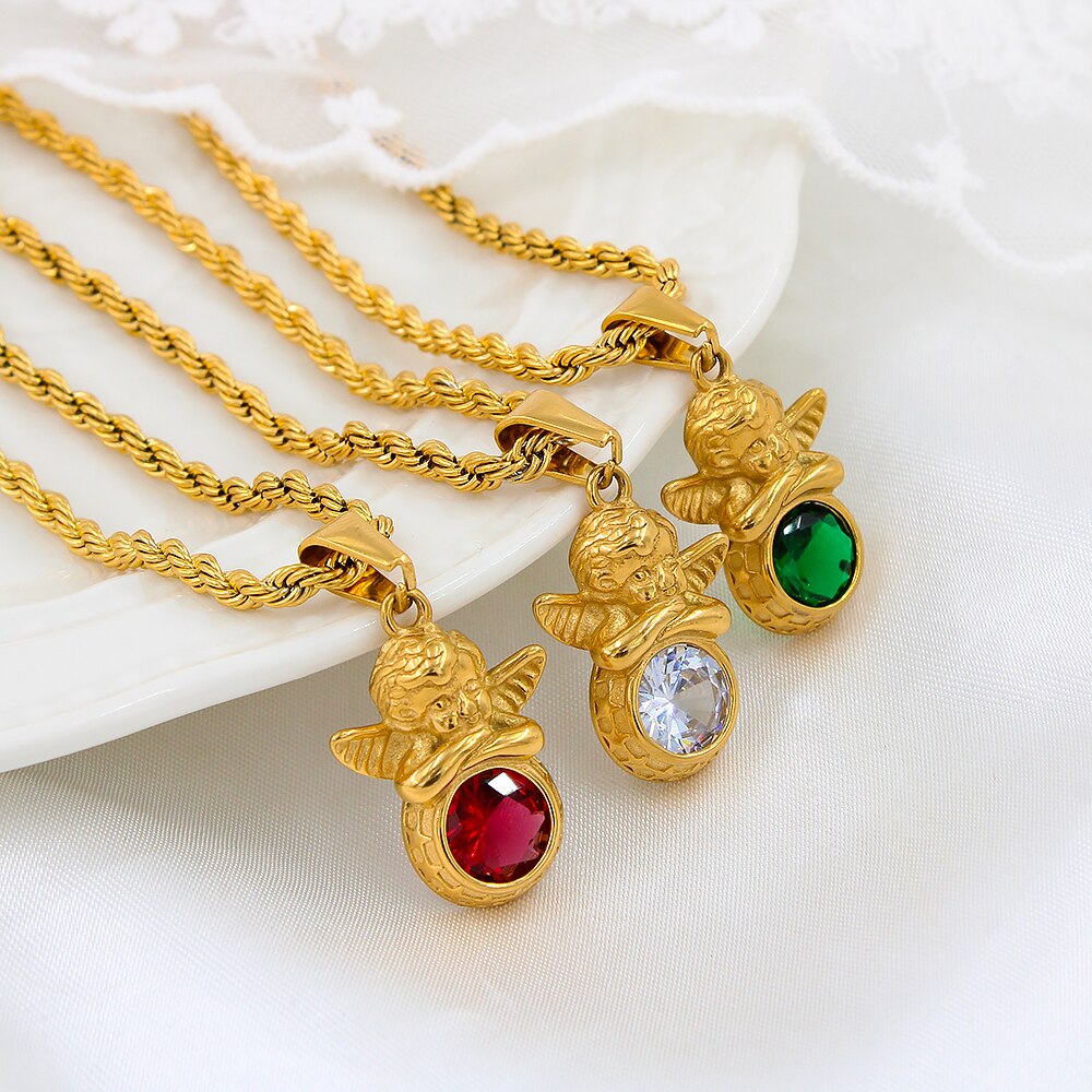 Vintage Angel Birthstone Necklaces