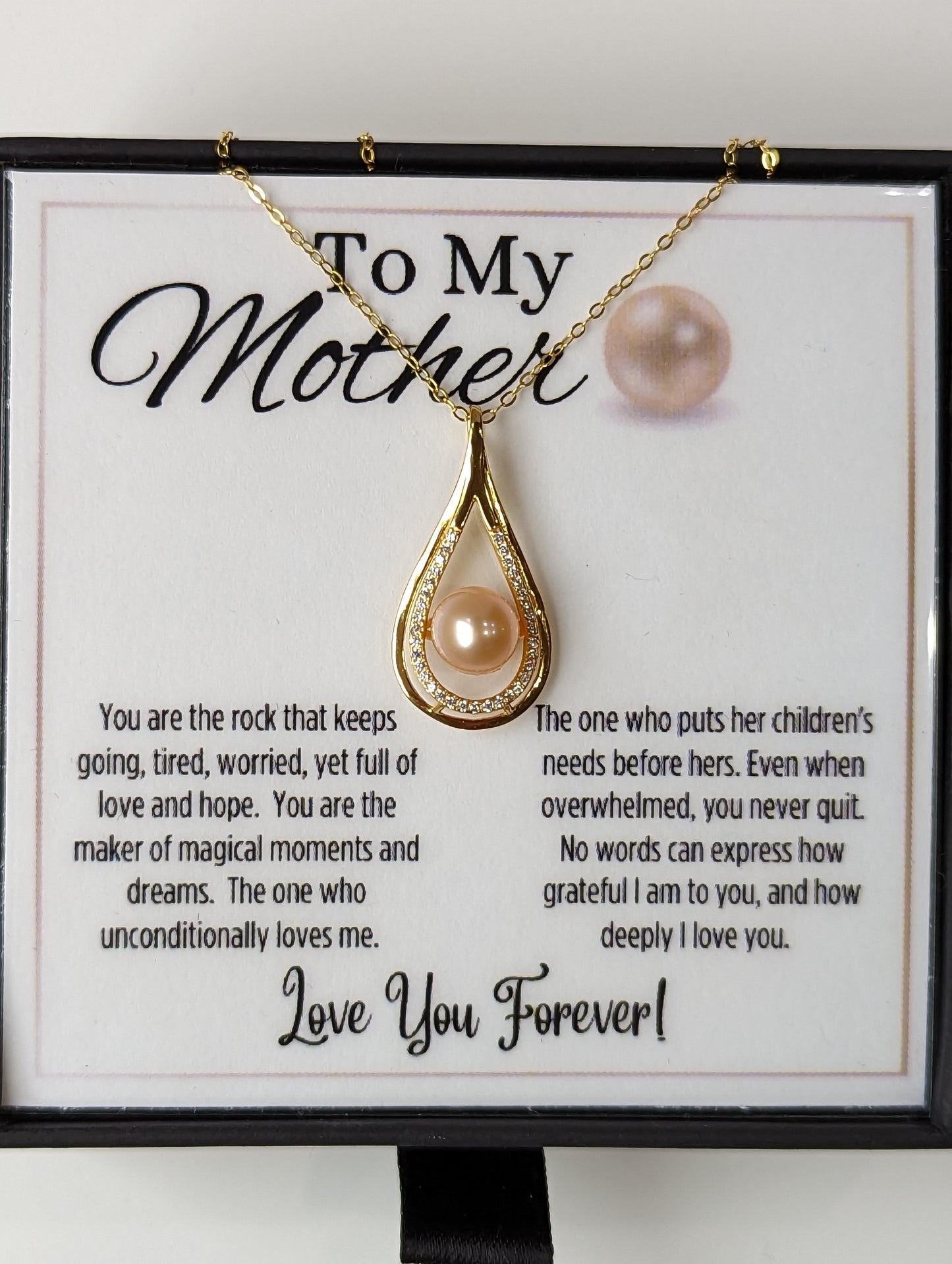 Freshwater Pink Pearl - To My Mother Gold Plated Necklace