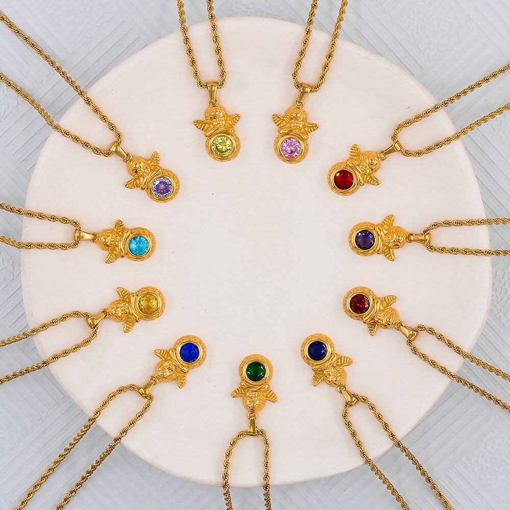 Vintage Angel Birthstone Necklaces
