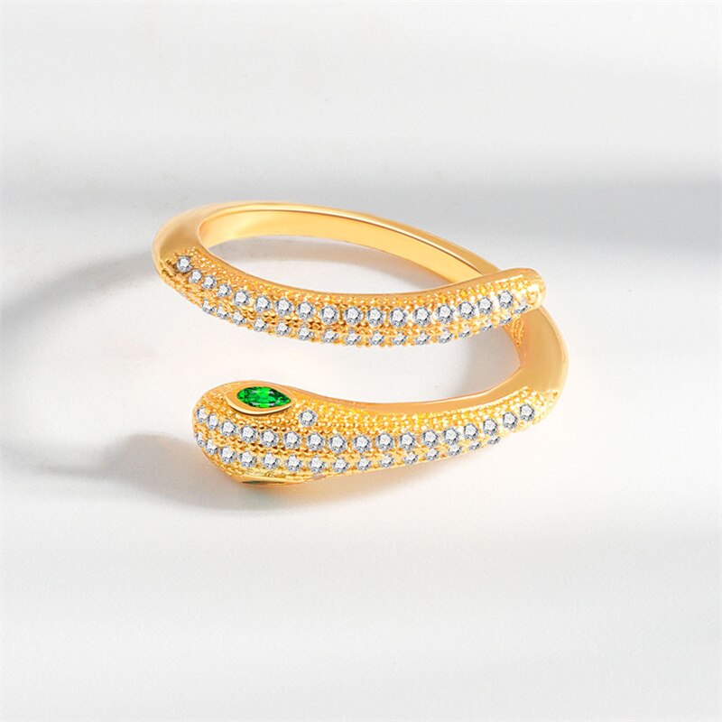 Green Eyed Snake Gold Plated Ring