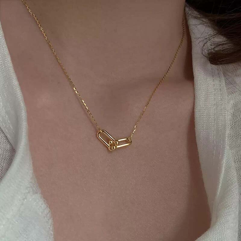 Romy Double Chain Interlock Gold Plated Necklace