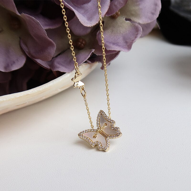 Natural Shell Butterfly Gold Plated Necklace