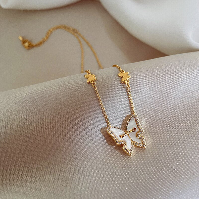 Natural Shell Butterfly Gold Plated Necklace