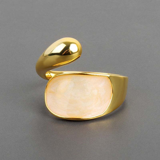 Open Cuff White Shell Gold Plated Ring