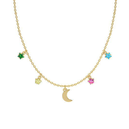 Multicolor Stars&Moon Gold Plated Necklace