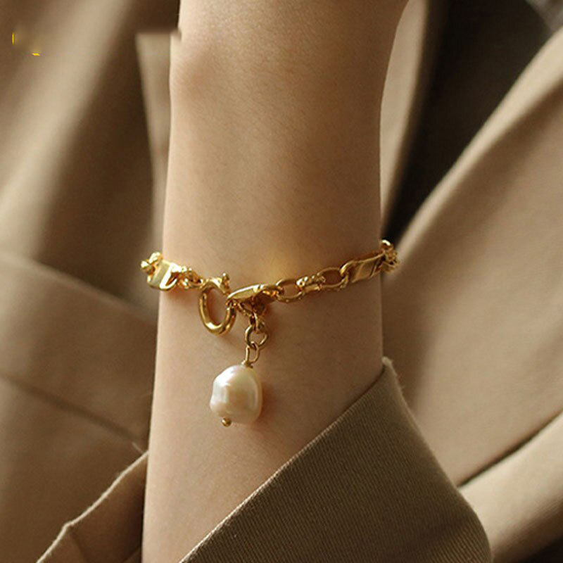 Harper Pearl Irregular Chain Gold Plated Bracelet