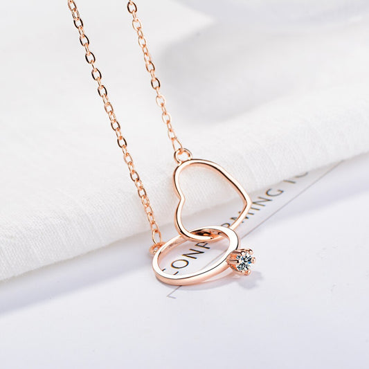 Kahlo Interlock Heart & Ring Rose Gold Plated Necklace